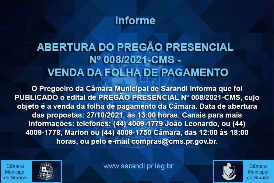 PREGÃO PRESENCIAL Nº 008/2021 - CMS